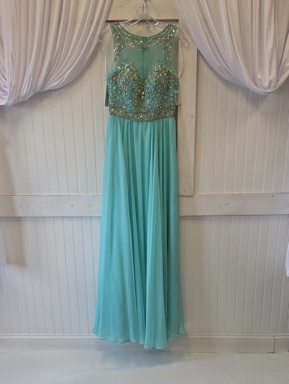 NWT Bead Embellished Mint Green Beaded Bodice Jeweled Maxi Dress Size XS